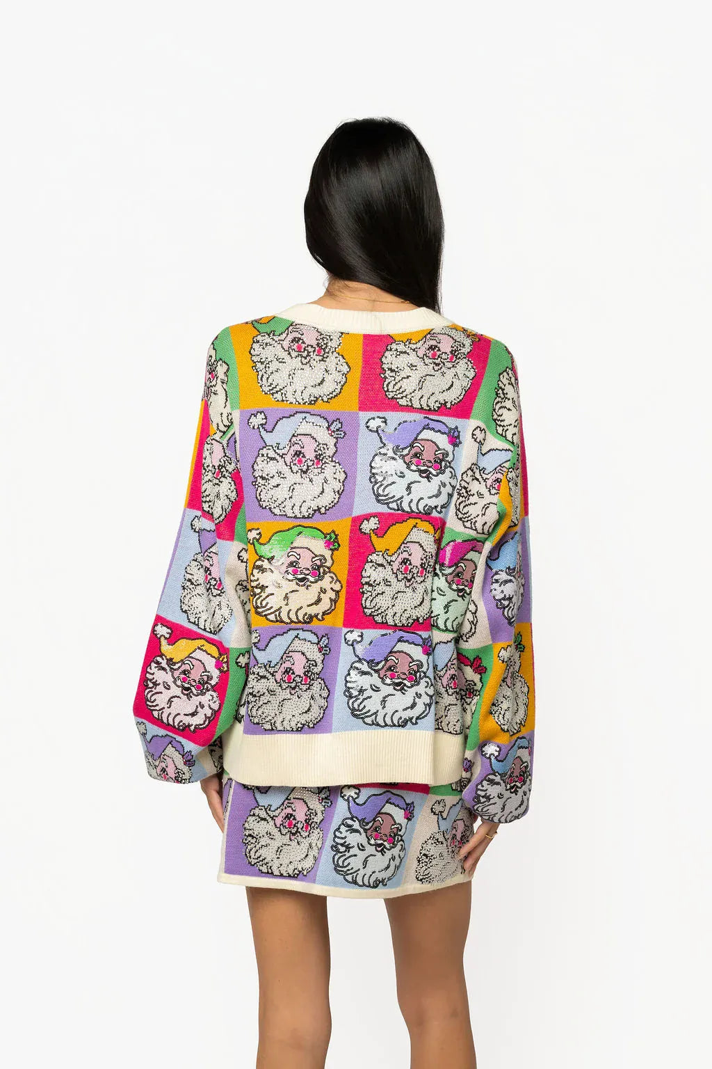 Queen of Sparkles Cardigan Pastel Colorblock Santa Button Up Cardigan