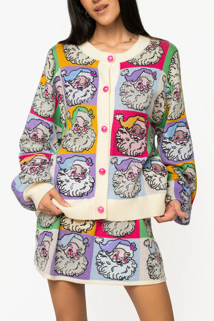 Queen of Sparkles Cardigan Pastel Colorblock / XS Pastel Colorblock Santa Button Up Cardigan