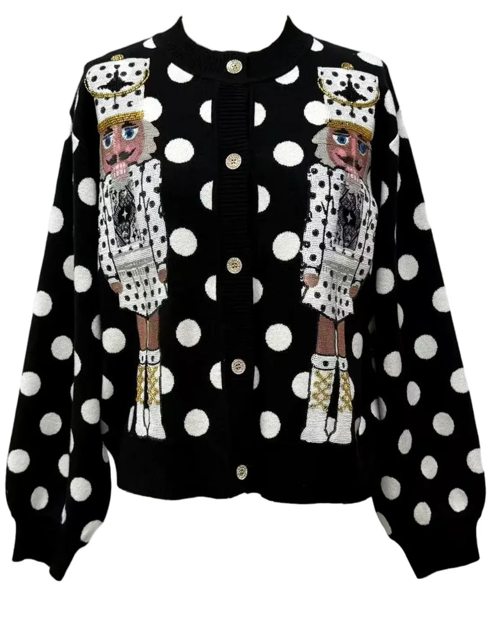 Queen of Sparkles Cardigan Polka Dot Nutcracker in QOS Button Up Cardigan