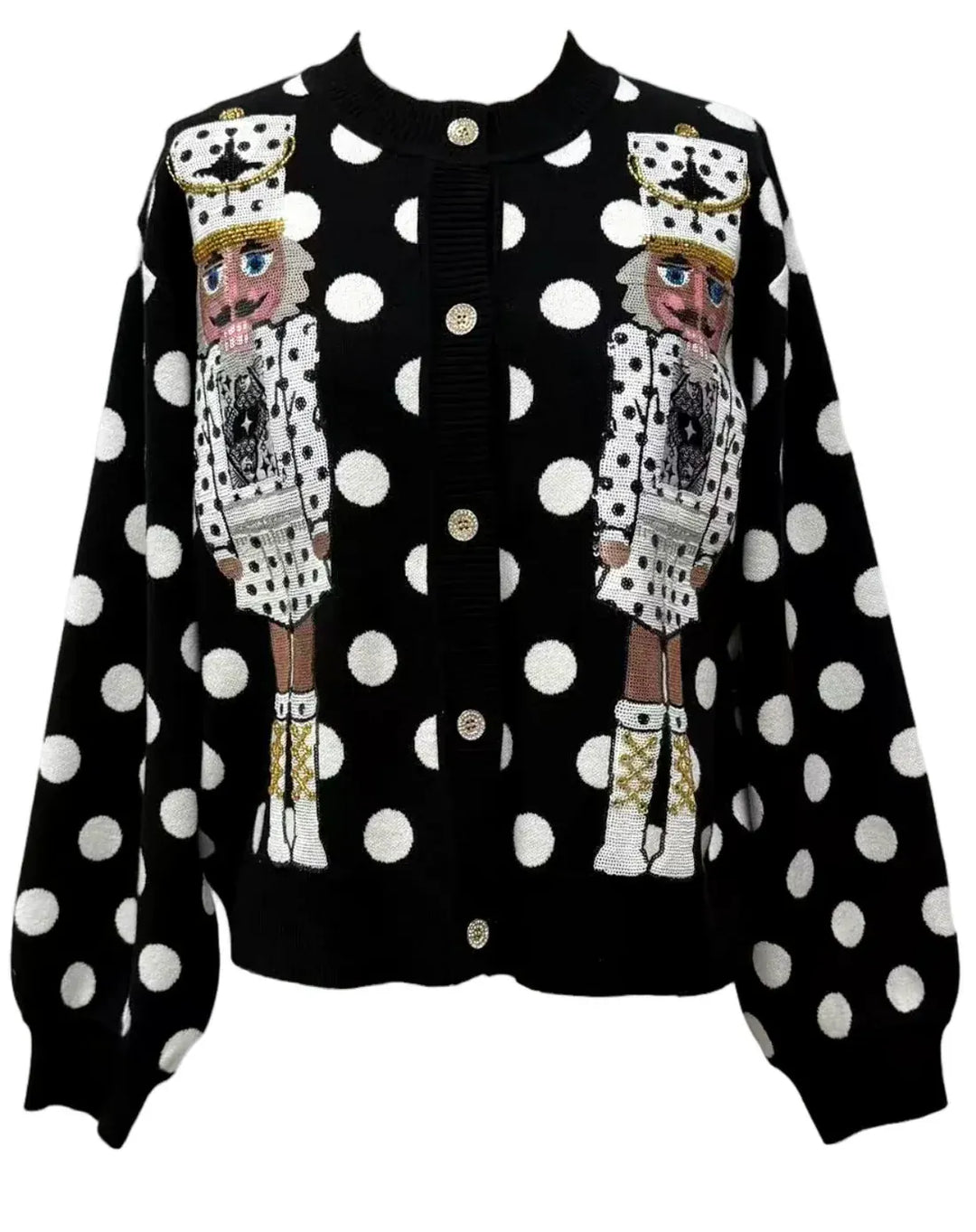 Queen of Sparkles Cardigan Polka Dot Nutcracker in QOS Button Up Cardigan