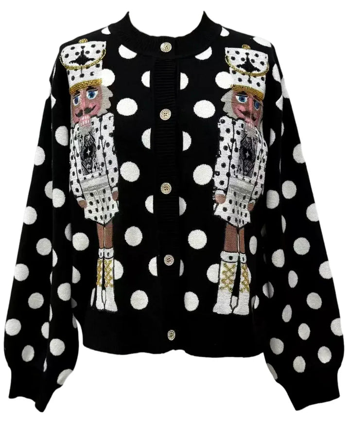 Queen of Sparkles Cardigan Polka Dot Nutcracker in QOS Button Up Cardigan