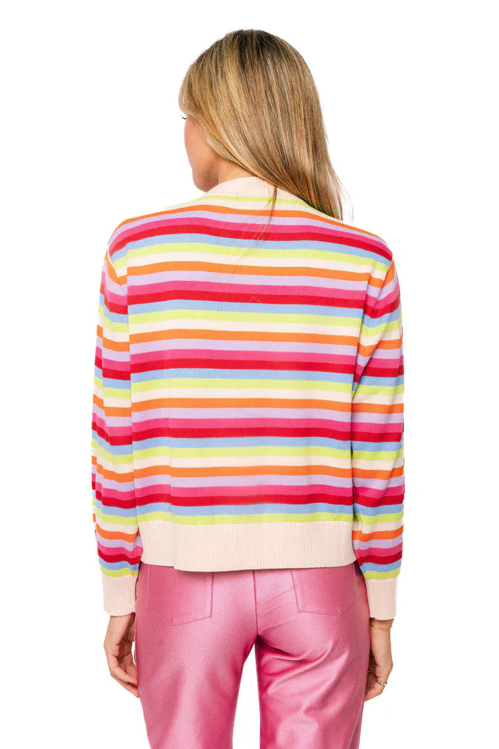 Striped polka dot Queen of Sparkles button-up cardigan with a classic fit, featuring bold stripes and playful polka dot details.