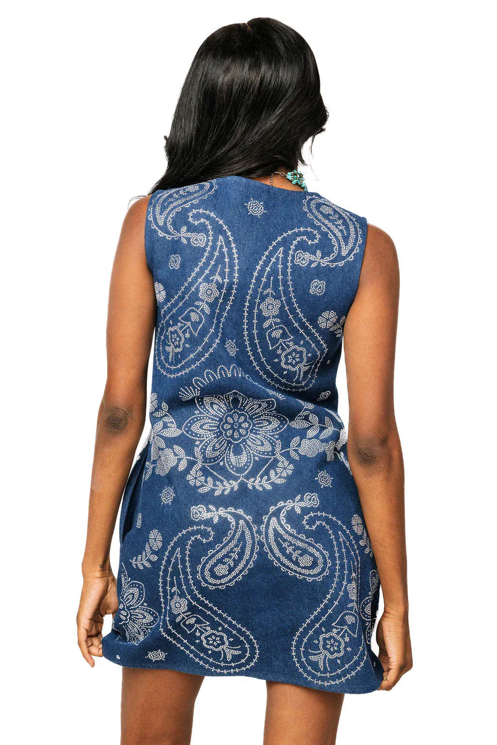 Queen of Sparkles Dress Denim Sequin Paisley Button Up Tank Dress