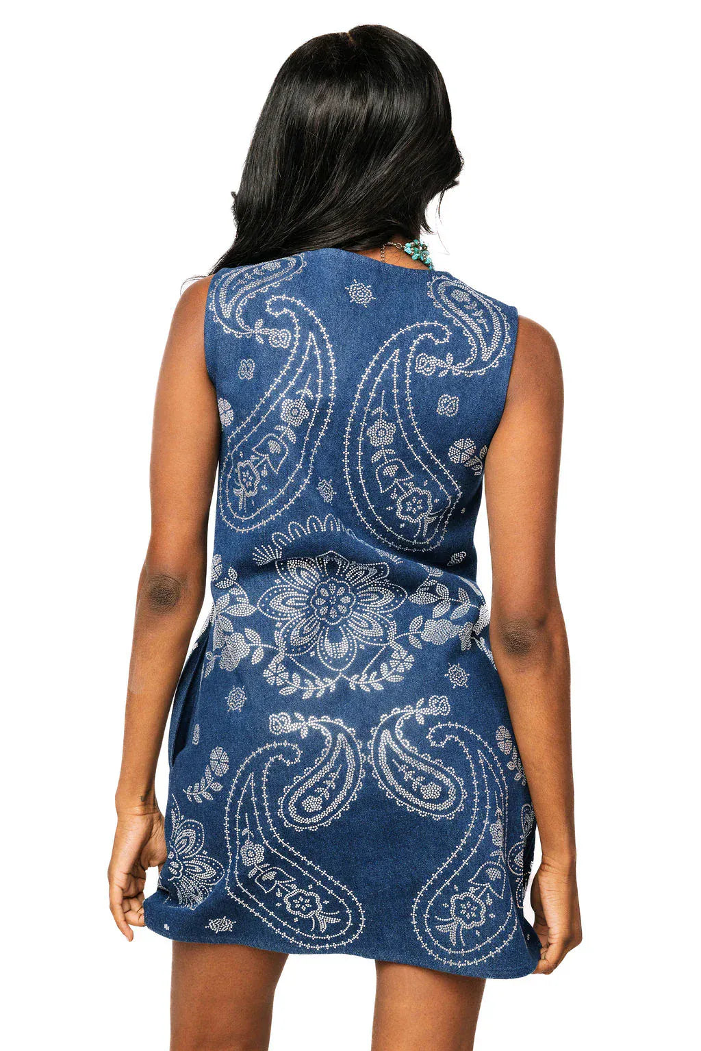 Denim Sequin Paisley Button Up Tank Dress Denim / Xs Denim Sequin Paisley Button Up Tank Dress Denim / Xs
