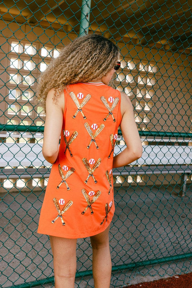 Queen of Sparkles Dress Orange Scattered Baseball Bat Tank Dress