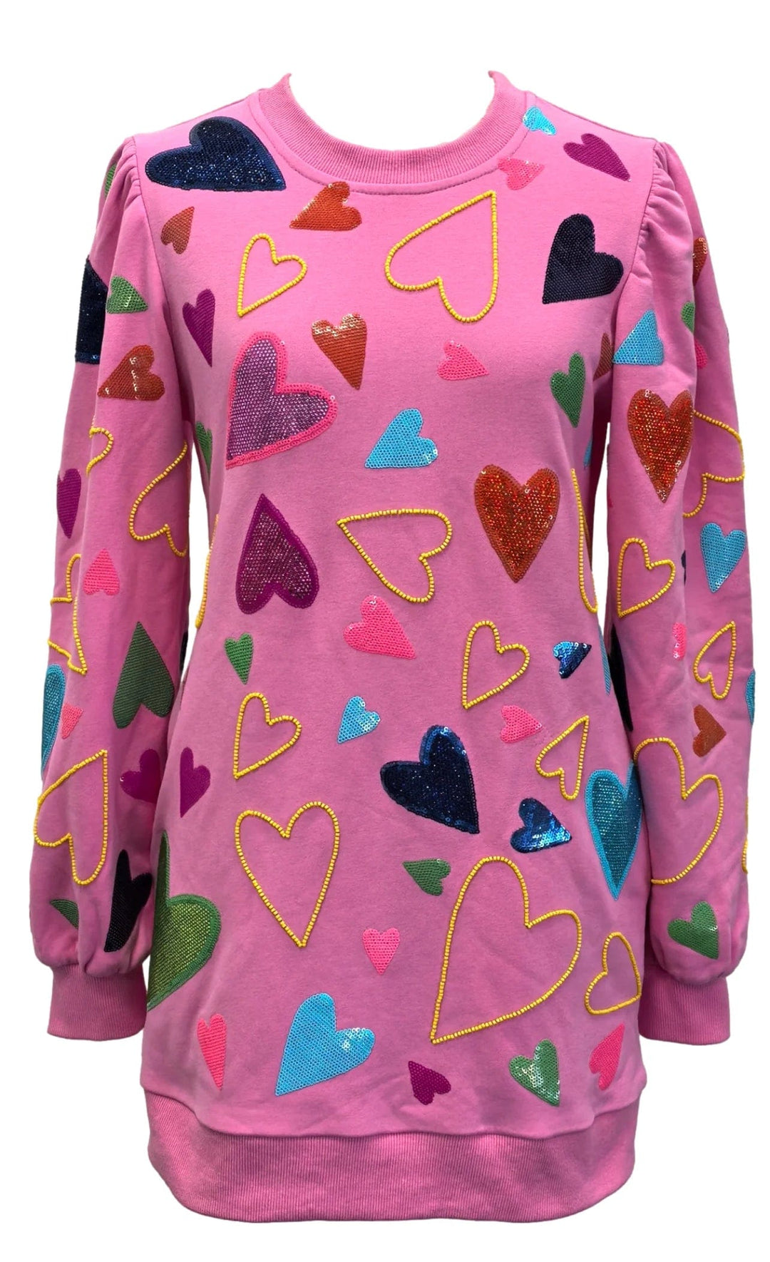 Queen of Sparkles Dress Pink / XS Groovy Hearts All Over Sweatshirt Dress