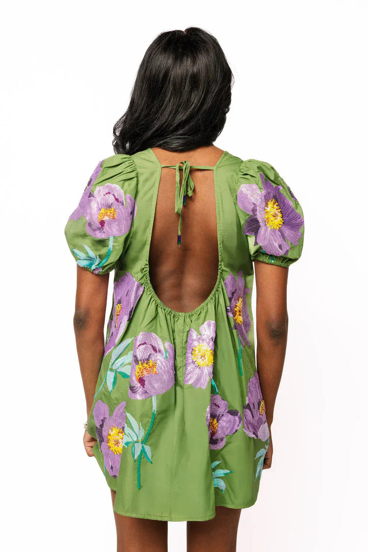 Queen of Sparkles Dress Poof Sleeve Flower Cotton Dress