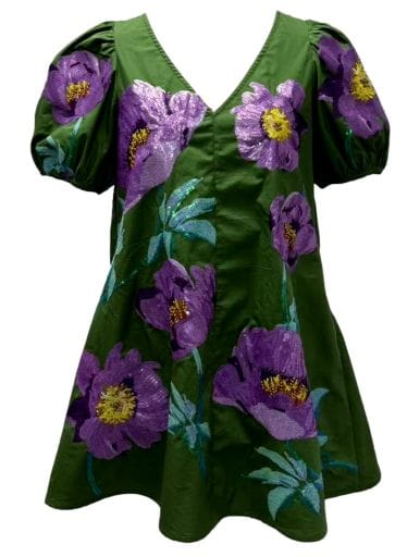 Queen of Sparkles Dress Poof Sleeve Flower Cotton Dress