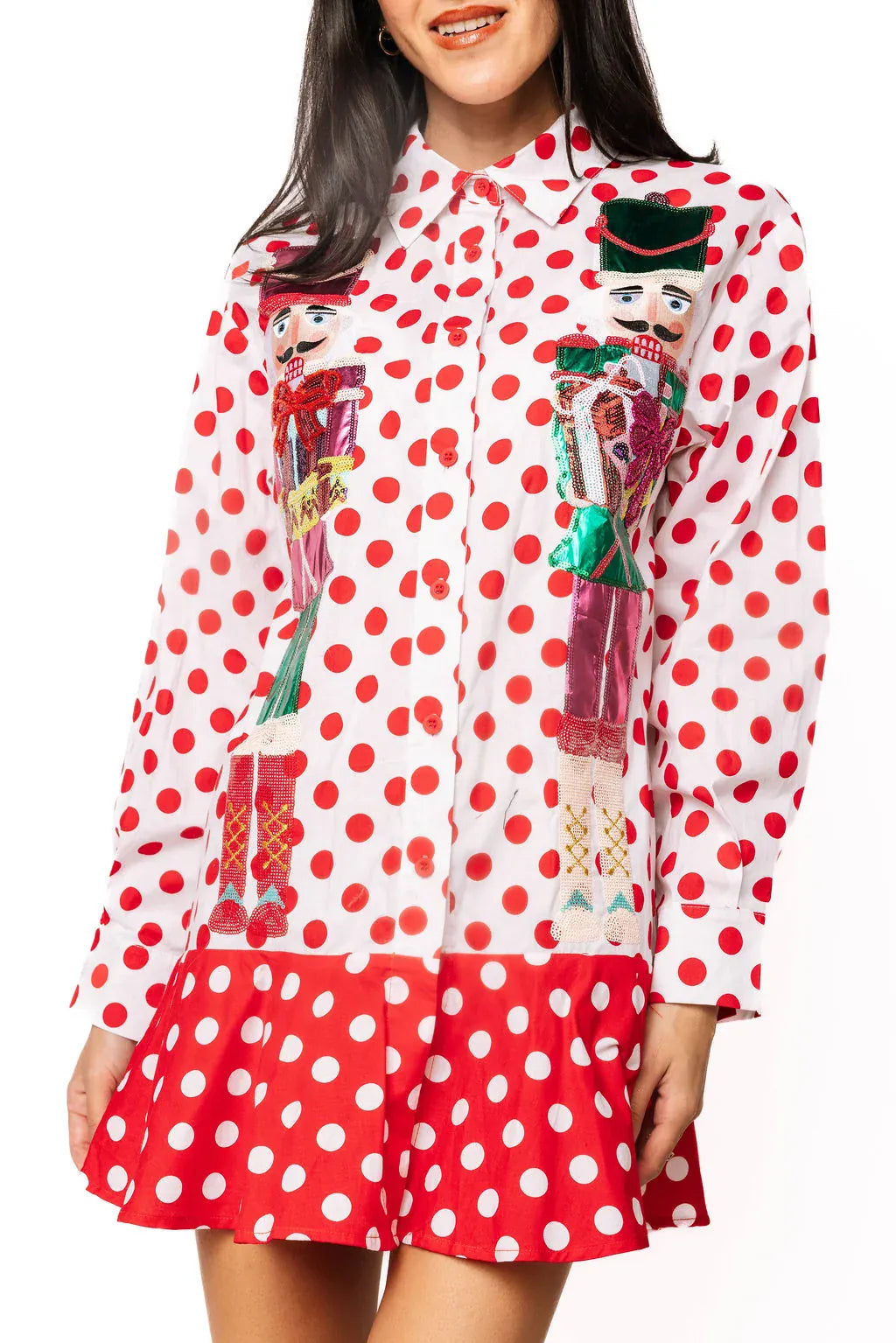 Queen of Sparkles Mini Dress Red & White / XS Polka Dot Metallic Nutcracker Mini Dress
