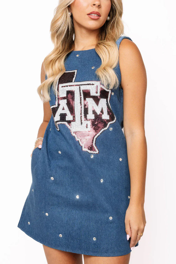 Queen of Sparkles Mini Dress Texas A&amp;M Sequin Mascot Tank Dress