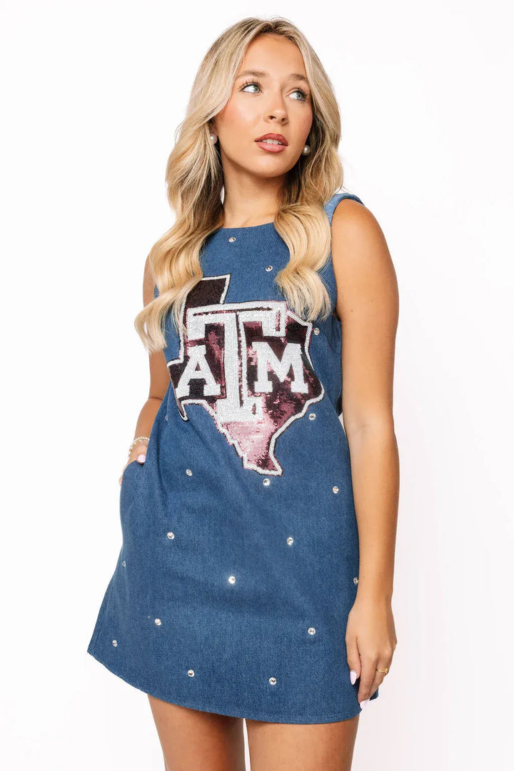 Queen of Sparkles Mini Dress Texas A&amp;M Sequin Mascot Tank Dress