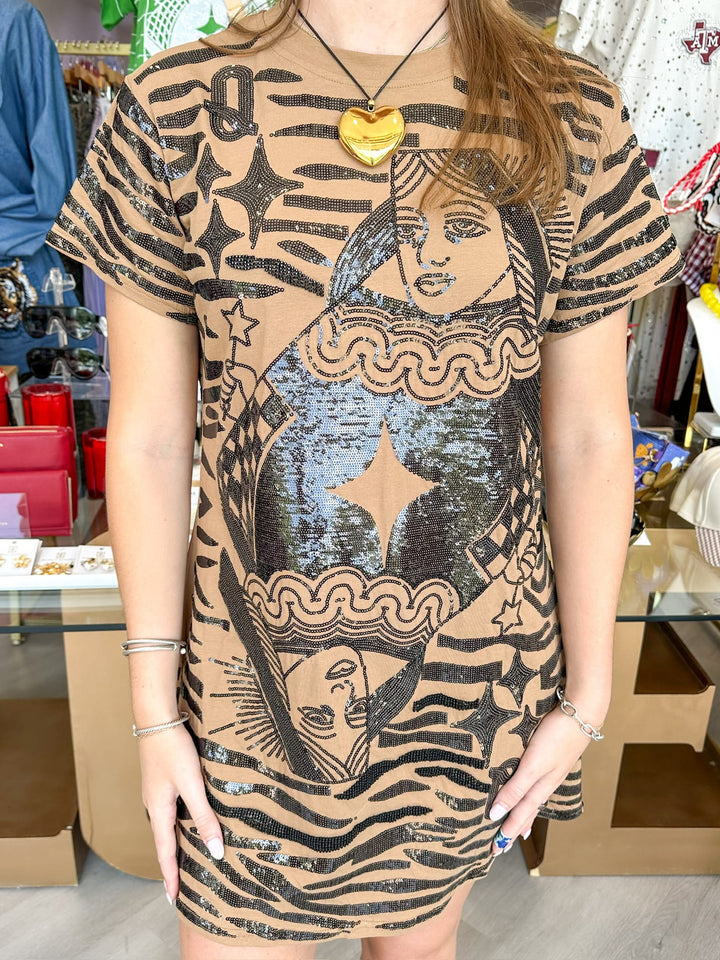 Queen of Sparkles Mini Dress Tiger QOS Card Logo Tee Dress