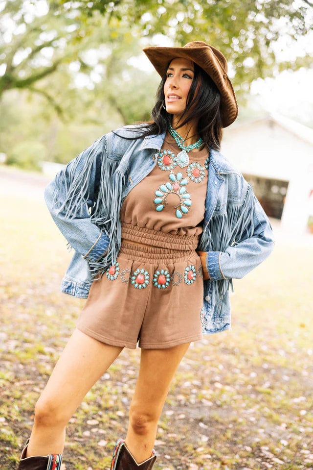 Queen of Sparkles Shorts Turquoise Necklace Shorts