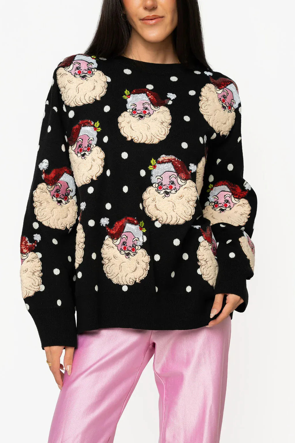 Queen of Sparkles Sweater Black & White / XS Polka Dot Scattered Santa Sweater