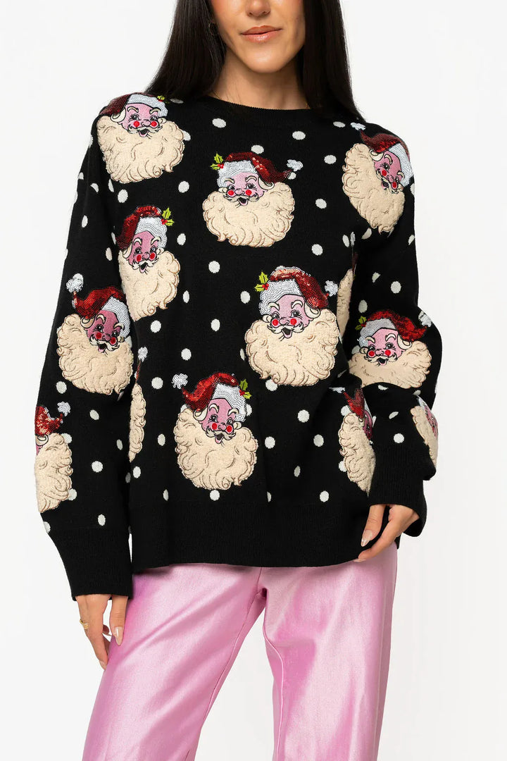 Queen of Sparkles Sweater Black &amp; White / XS Polka Dot Scattered Santa Sweater