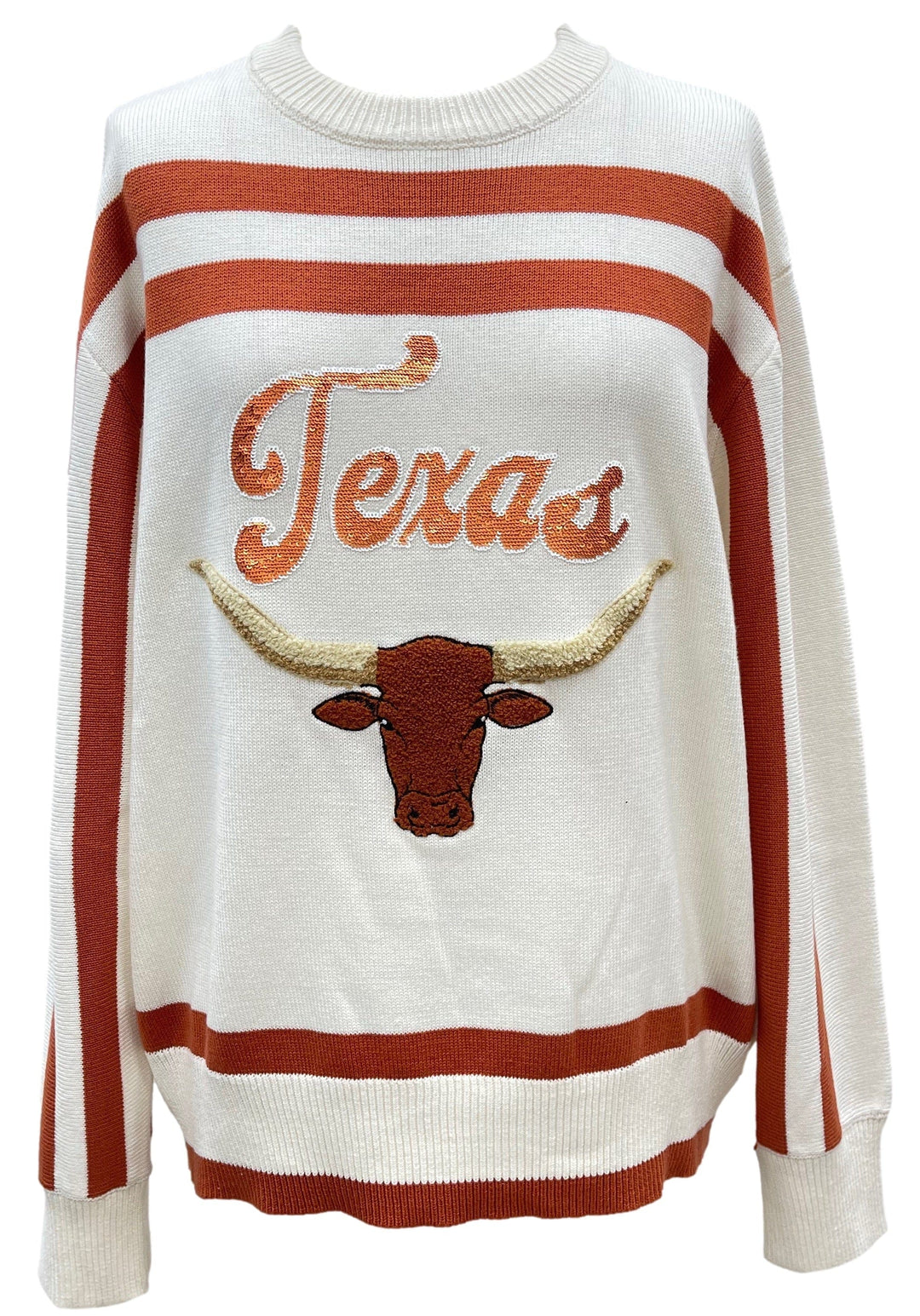 Queen of Sparkles Sweater Burnt Orange & White / XS Texas Longhorns Striped Sweater