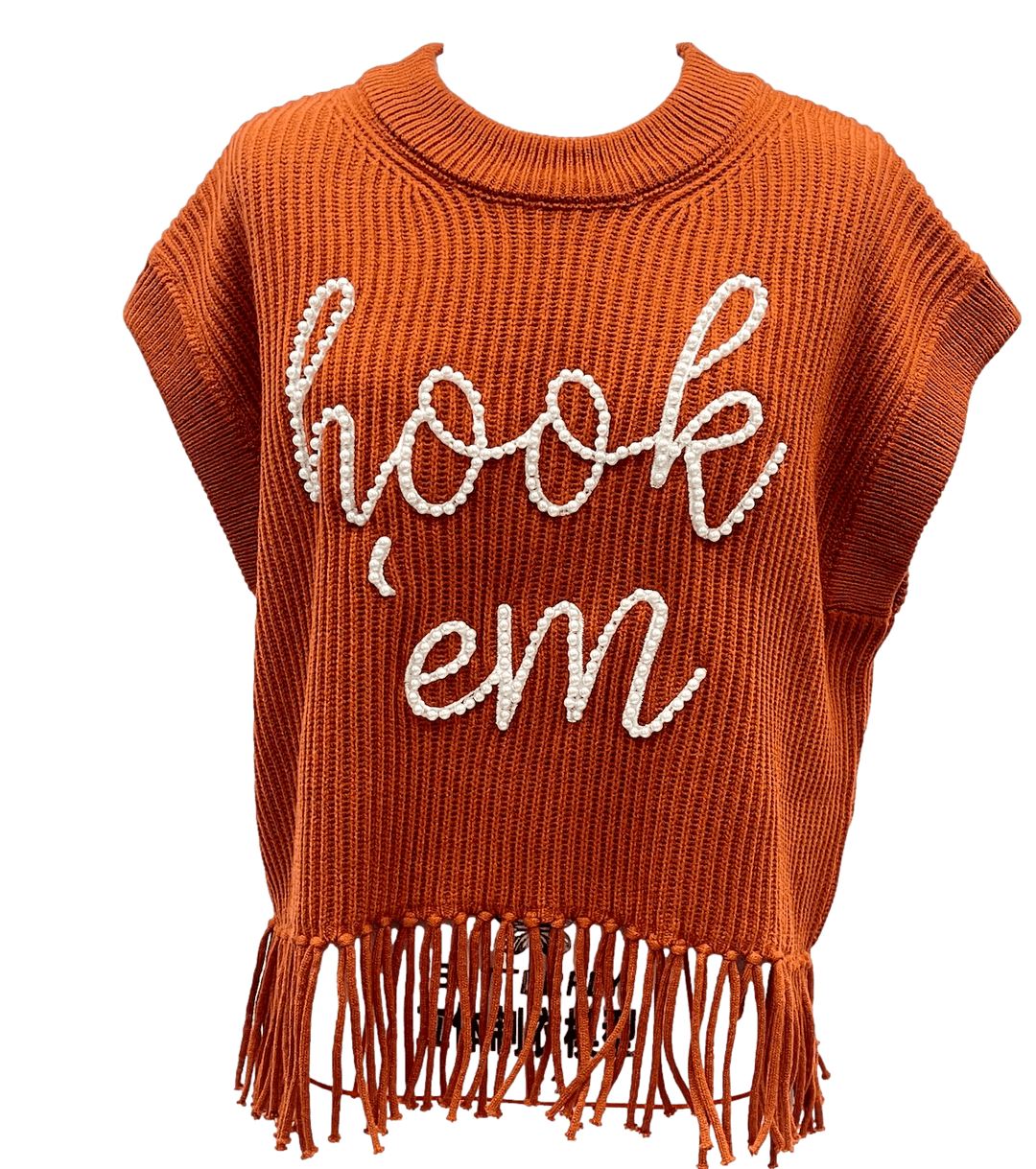 Queen of Sparkles Sweater Burnt Orange / XS Burnt Orange & Hook Em Fringe Sweater Vest