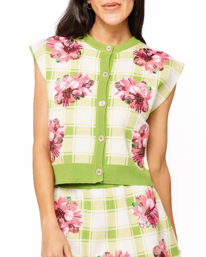 Queen of Sparkles Sweater Green Plaid / XS Azalea Button Up Tank Sweater