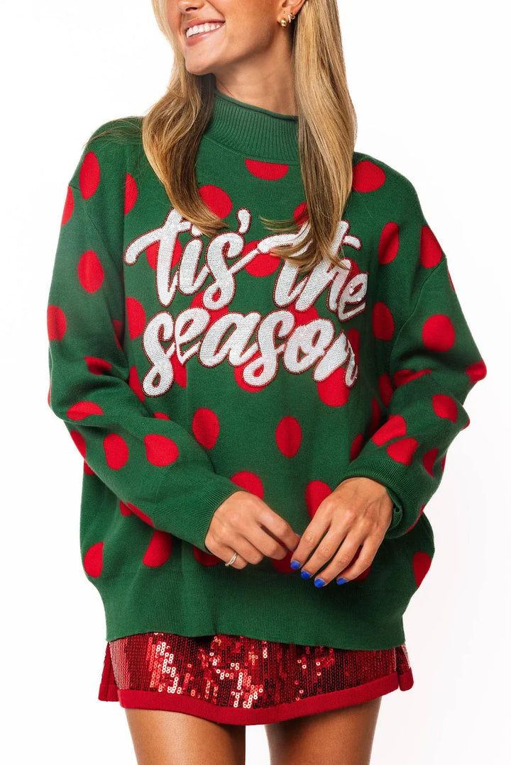 Queen of Sparkles Sweater Green &amp; Red / XS Polka Dot Tis the Season Turtleneck Sweater
