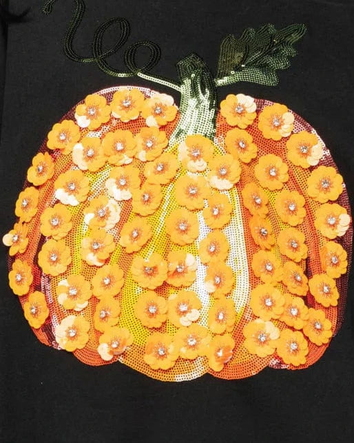 Queen of Sparkles Sweatshirt Black & Orange Flower Sequin Pumpkin Sweatshirt