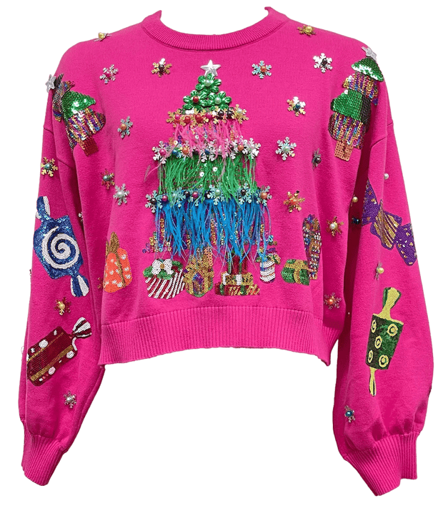 Queen of Sparkles Sweatshirt Bright Pink / XS Feather Christmas Tree & Candy Sweater