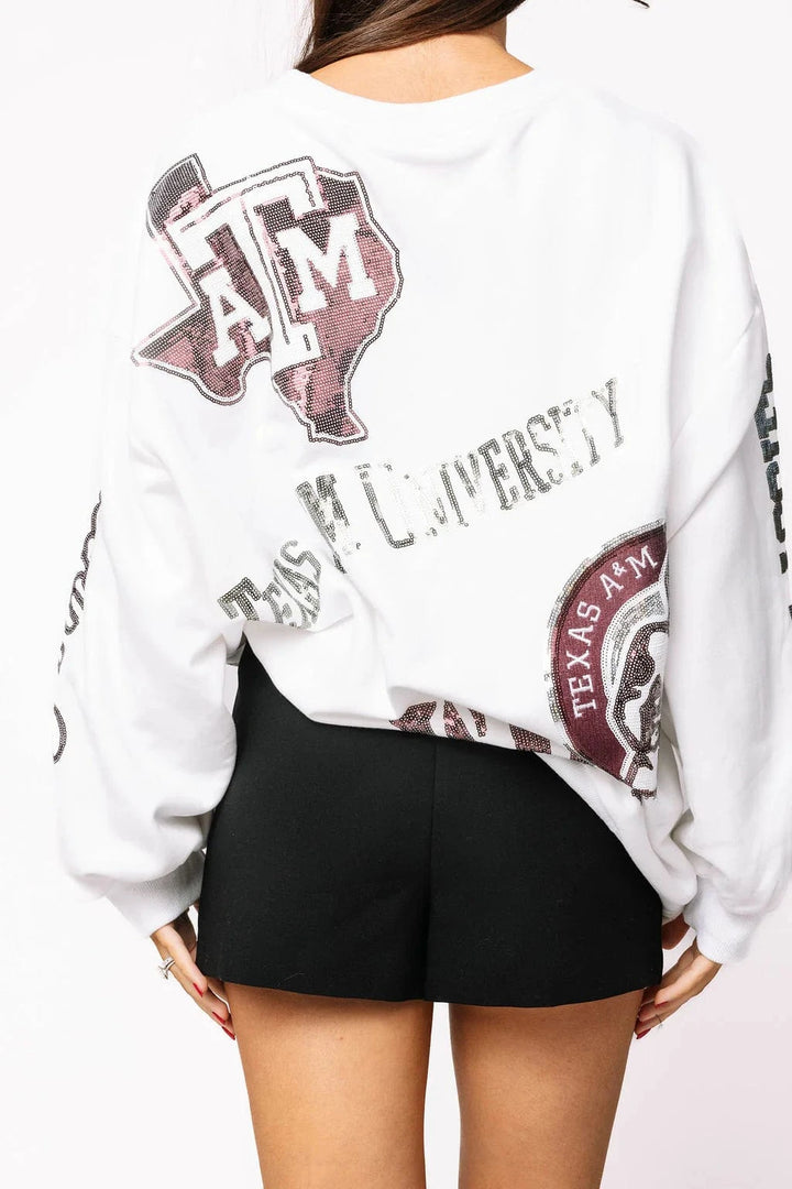 Queen of Sparkles Sweatshirt Licensed Texas A&M Big Icons Scattered All Over Sweatshirt