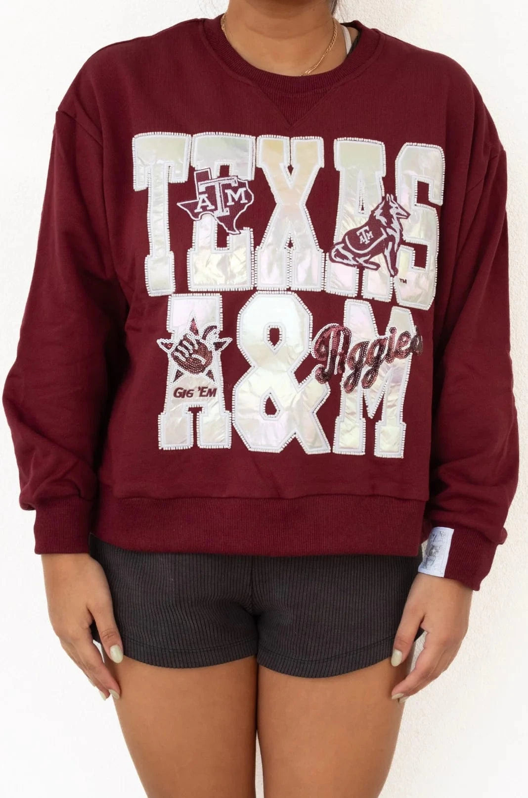 Queen of Sparkles Sweatshirt Maroon / XS Licensed Texas A&M Metallic Word With Icons Sweatshirt