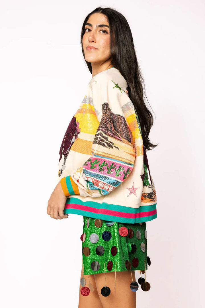 Queen of Sparkles Sweatshirt Multi Vintage Cowboy Santa Sweatshirt