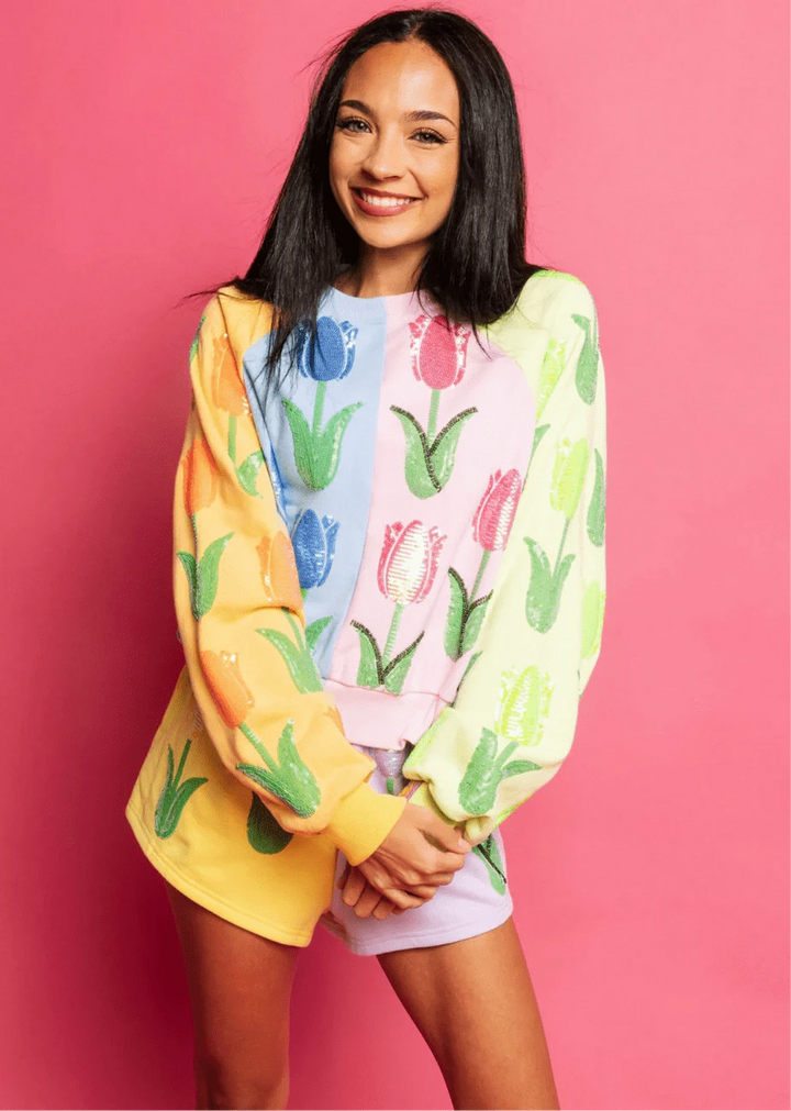 Queen of Sparkles Sweatshirt Neon Colorblock Tulip Sweatshirt