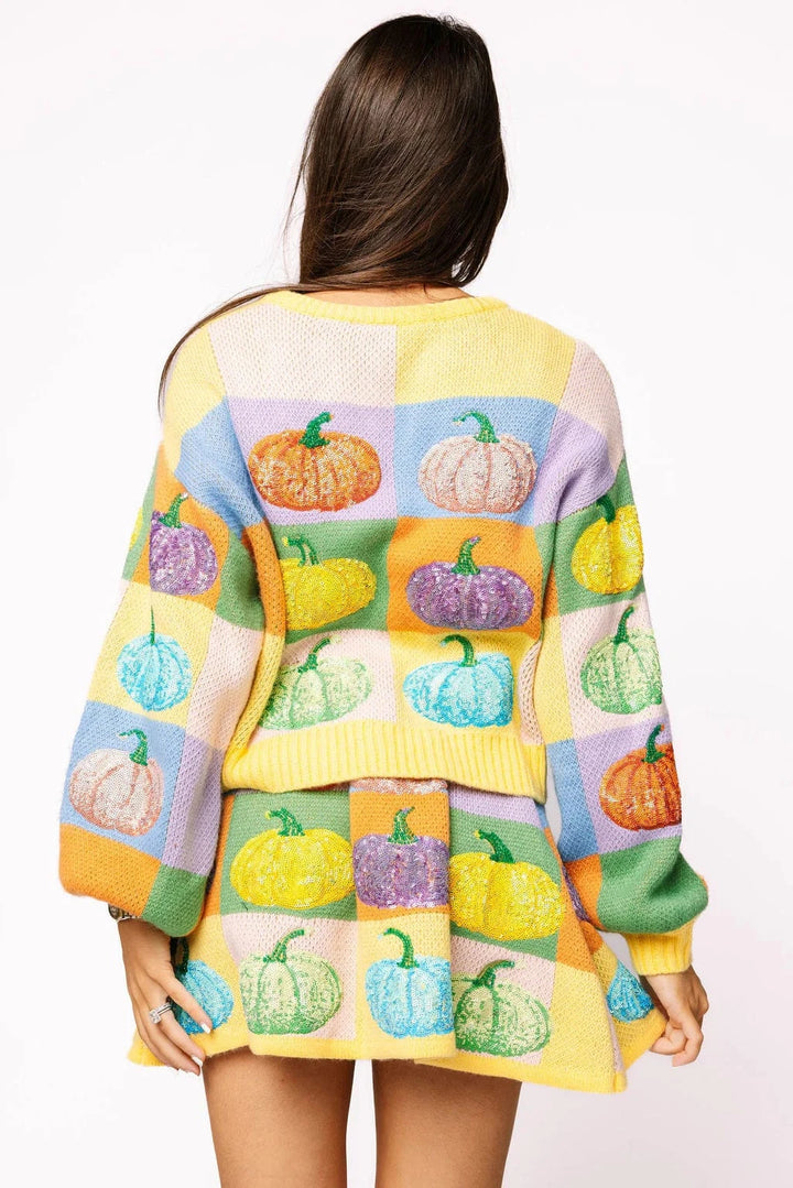 Queen of Sparkles Sweatshirt Pastel Colorblock Pumpkin Button Up Cardigan
