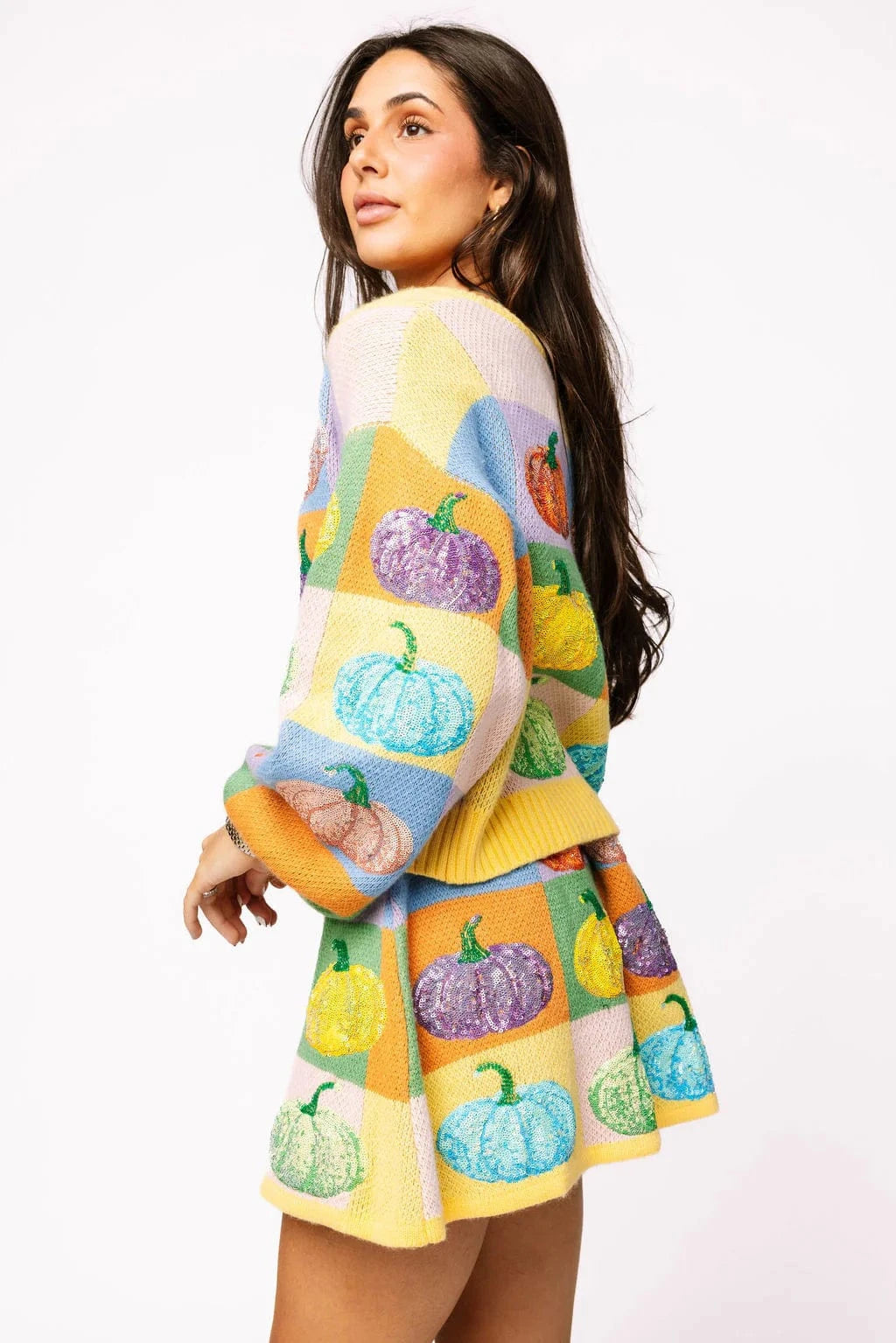 Queen of Sparkles Sweatshirt Pastel Colorblock Pumpkin Button Up Cardigan