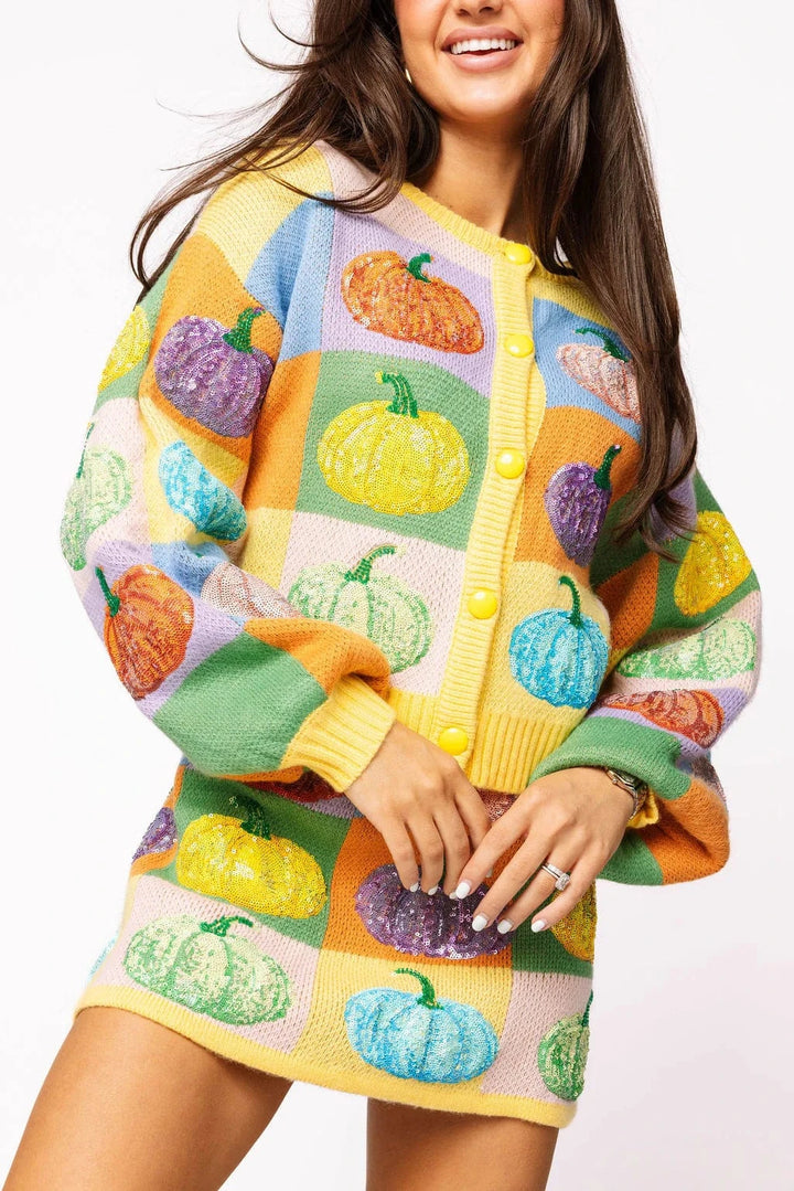 Queen of Sparkles Sweatshirt Pastel Colorblock Pumpkin Button Up Cardigan