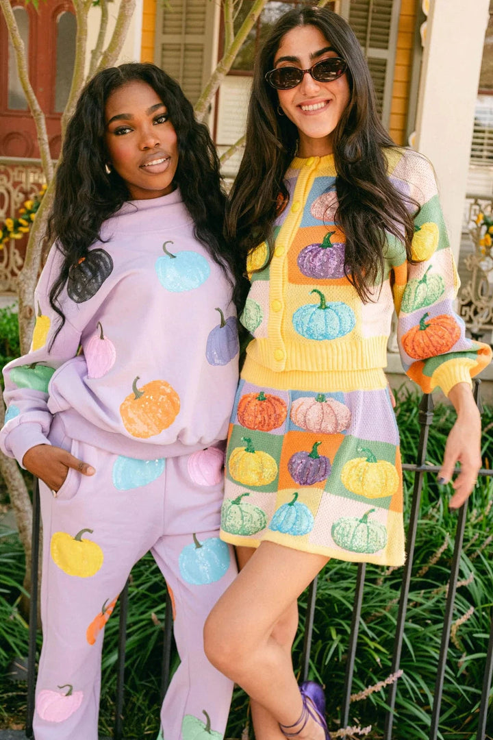Queen of Sparkles Sweatshirt Pastel Colorblock Pumpkin Button Up Cardigan