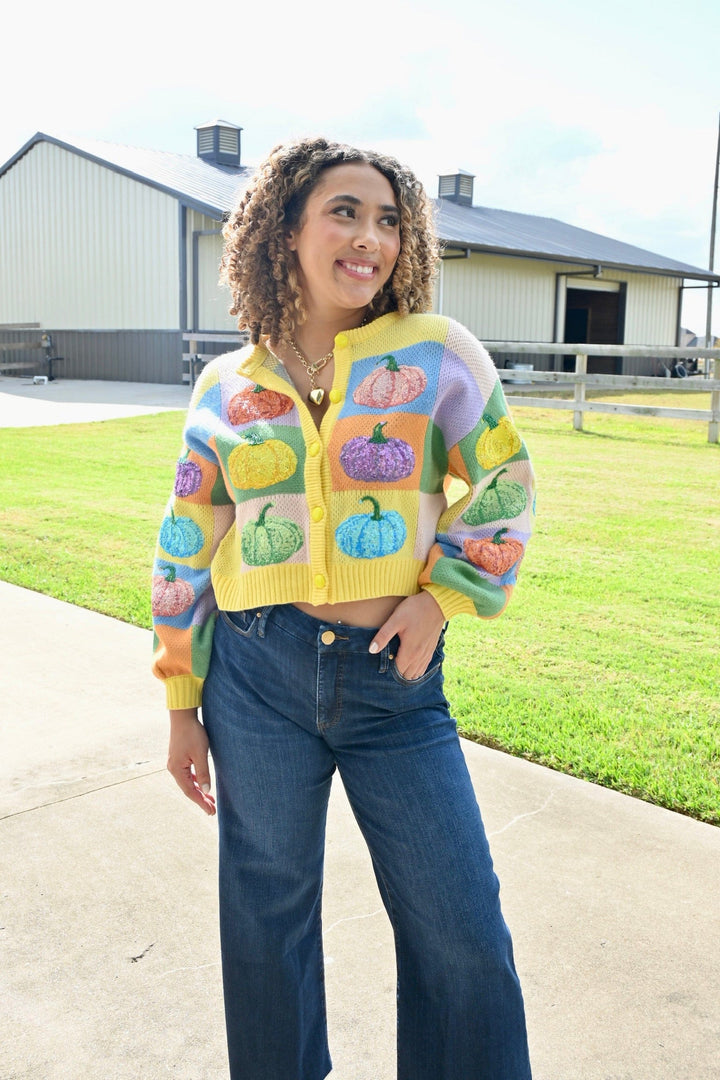 Queen of Sparkles Sweatshirt Pastel Colorblock Pumpkin Button Up Cardigan