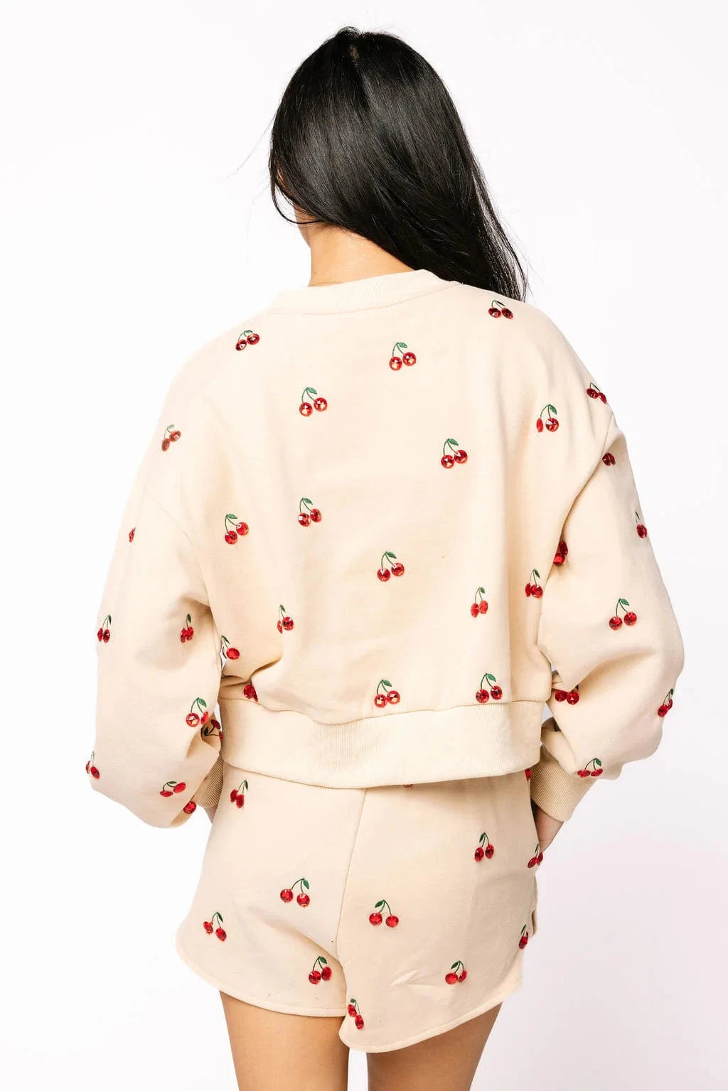 Queen of Sparkles Sweatshirt Tan Jeweled Cherry Sweatshirt