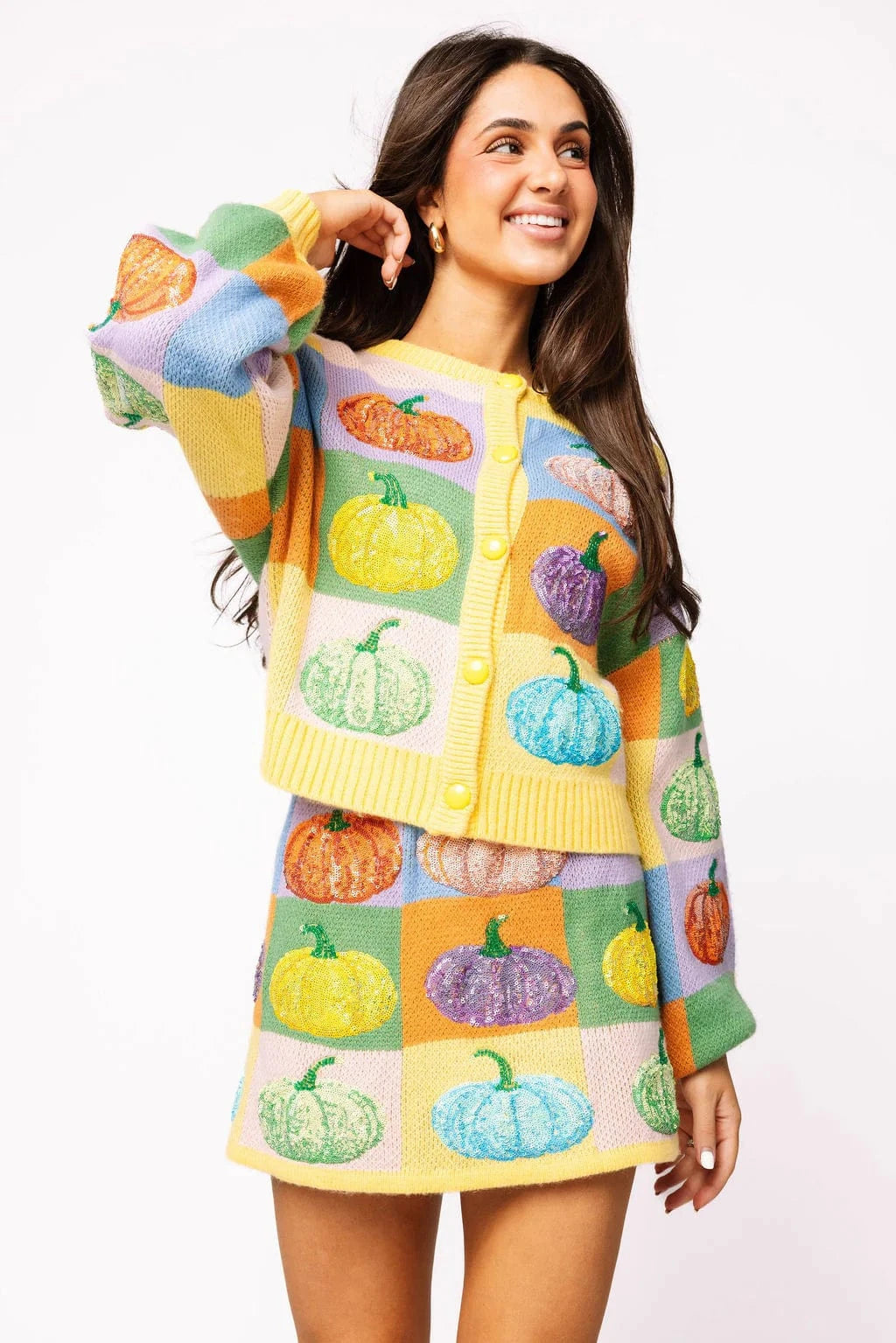 Queen of Sparkles Sweatshirt Yellow / XS Pastel Colorblock Pumpkin Button Up Cardigan