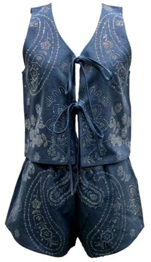 Queen of Sparkles Tank Denim Sequin Paisley Print Tie Tank