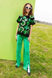Queen of Sparkles Tee Black & Green Horse Shoe and Clover Tee