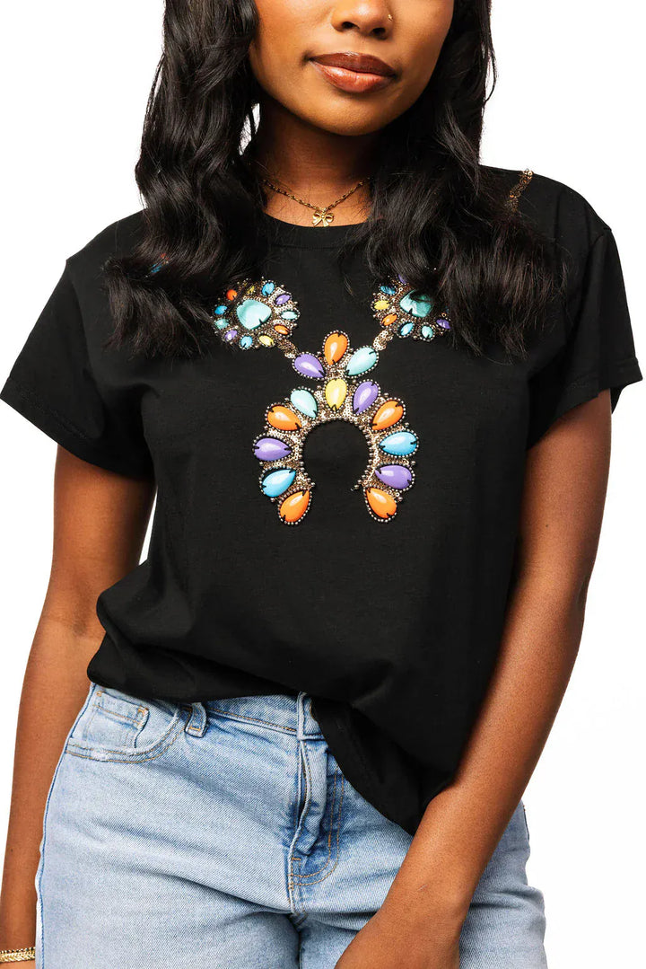 Queen of Sparkles Tee Black / XS Multi Turquoise Necklace Tee