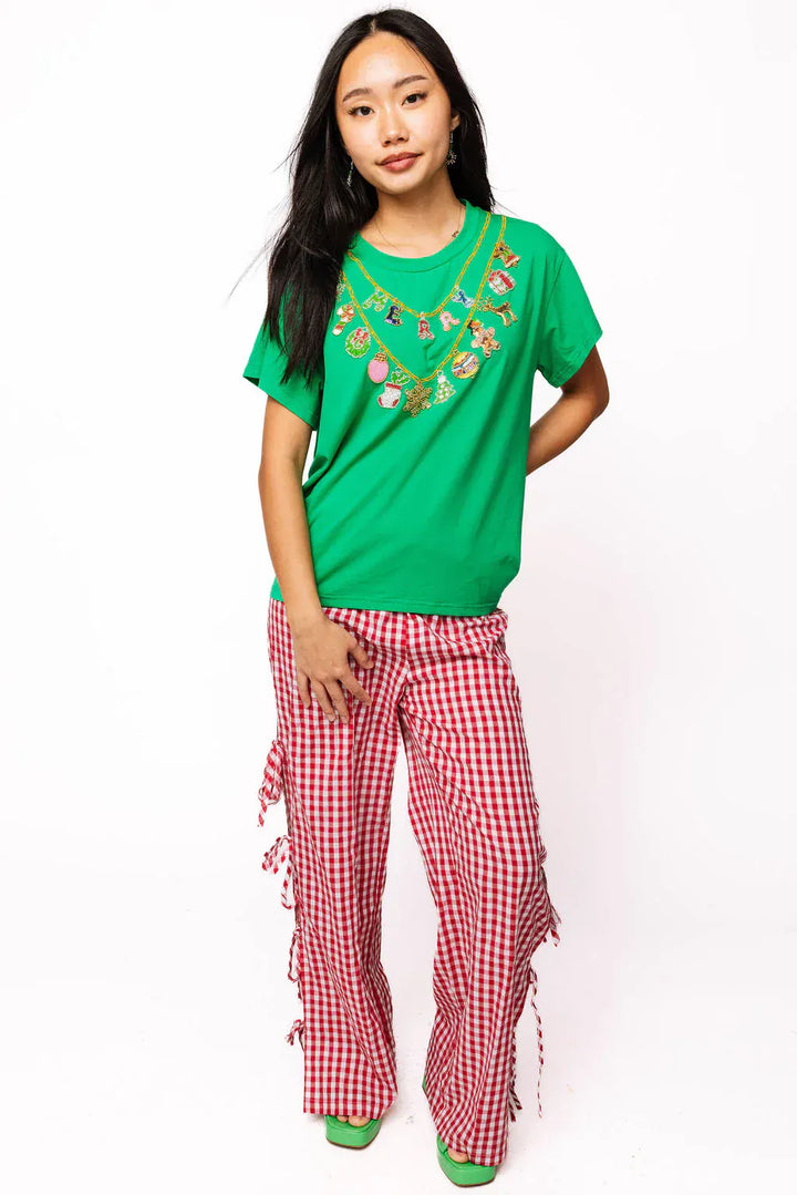 Queen of Sparkles Tee Bright Green Christmas Necklace Tee