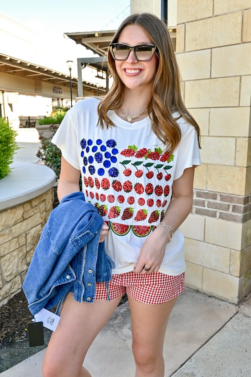 Queen of Sparkles Tee Fruit USA Flag Tee