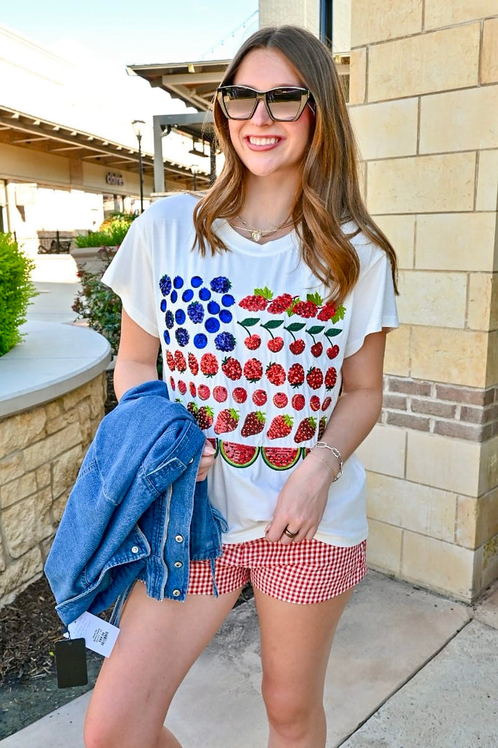 Queen of Sparkles Tee Fruit USA Flag Tee