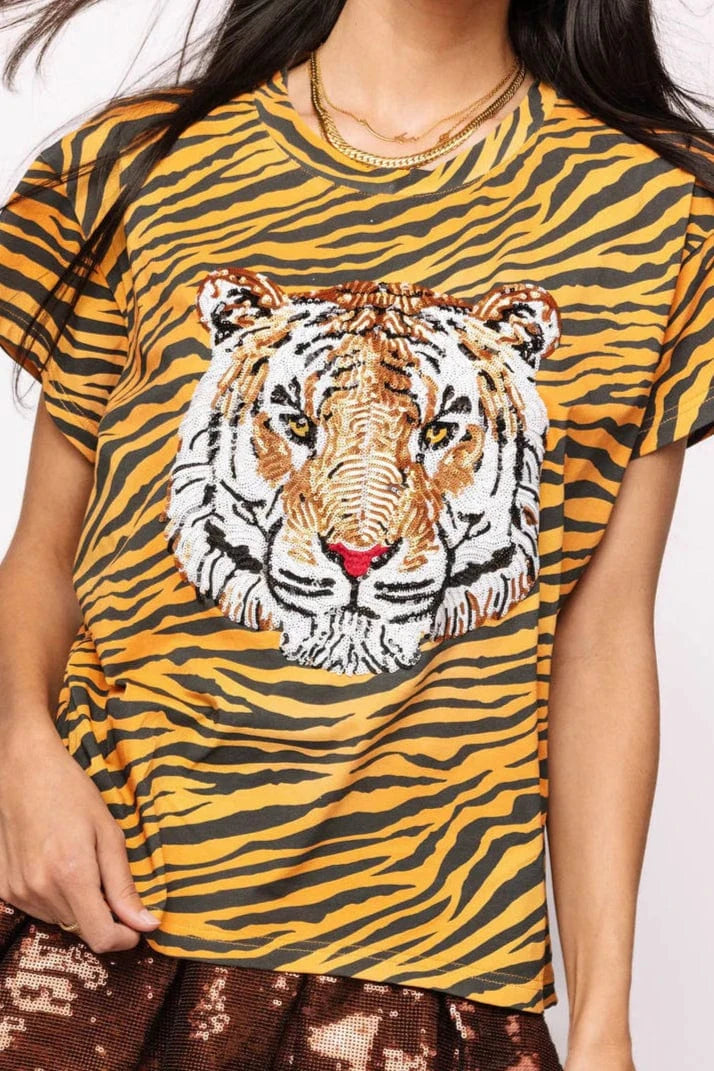 Queen of Sparkles Tee Gold / Black / XS Tiger Head on Tiger Print Tee