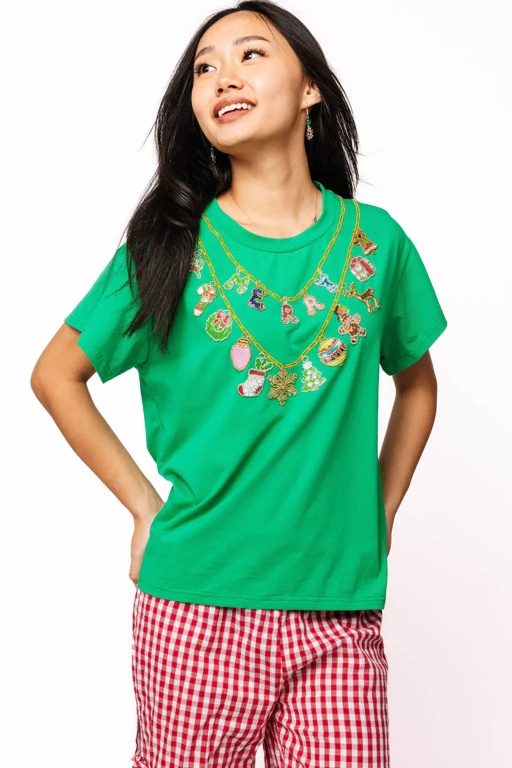 Queen of Sparkles Tee Green / XS Bright Green Christmas Necklace Tee