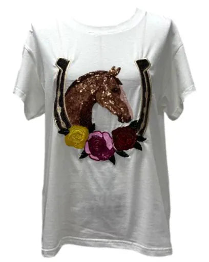 Queen of Sparkles Tee Horse & Rose Horse Shoe Tee