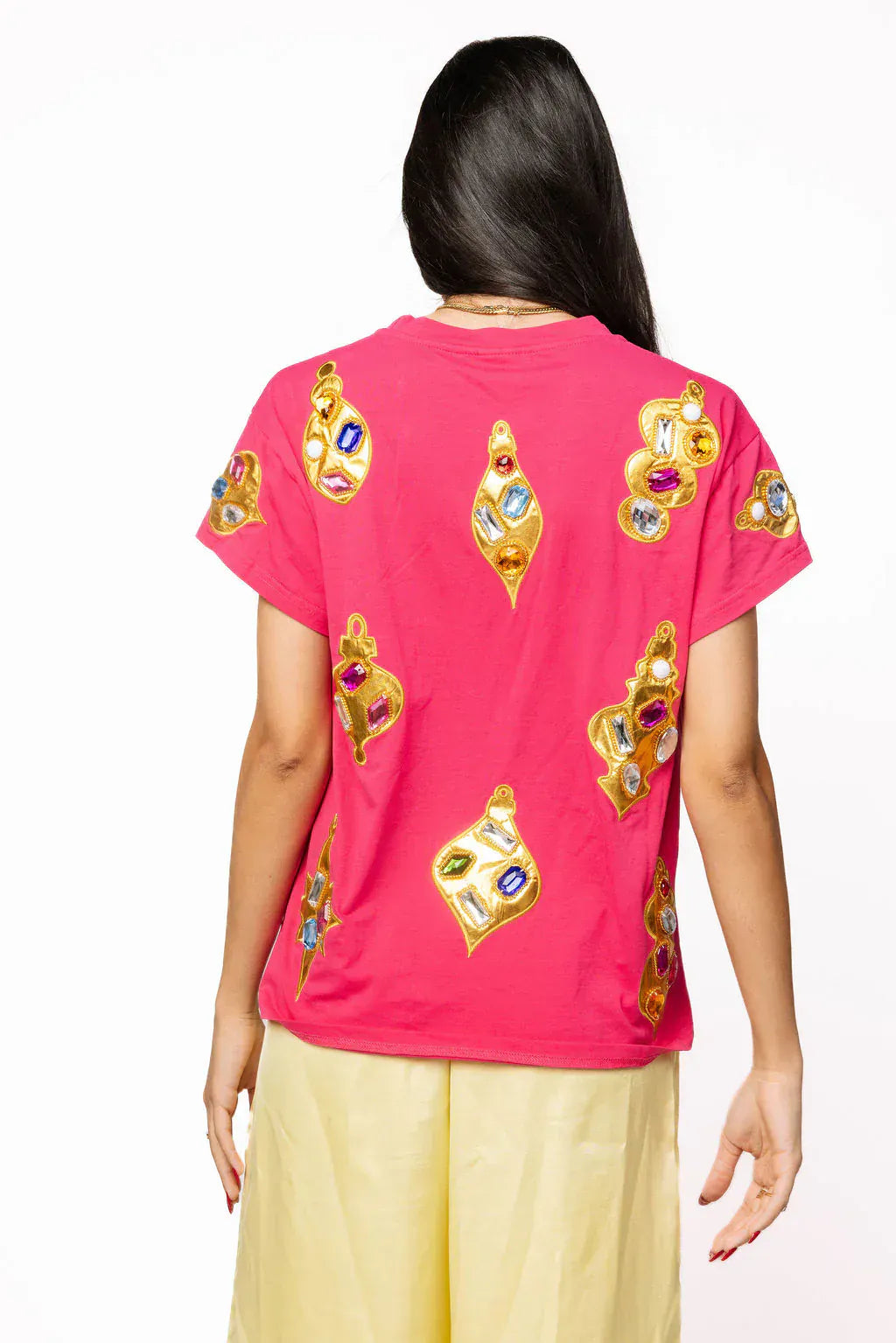 Queen of Sparkles Tee Hot Pink Multi Diamond Ornament Tee