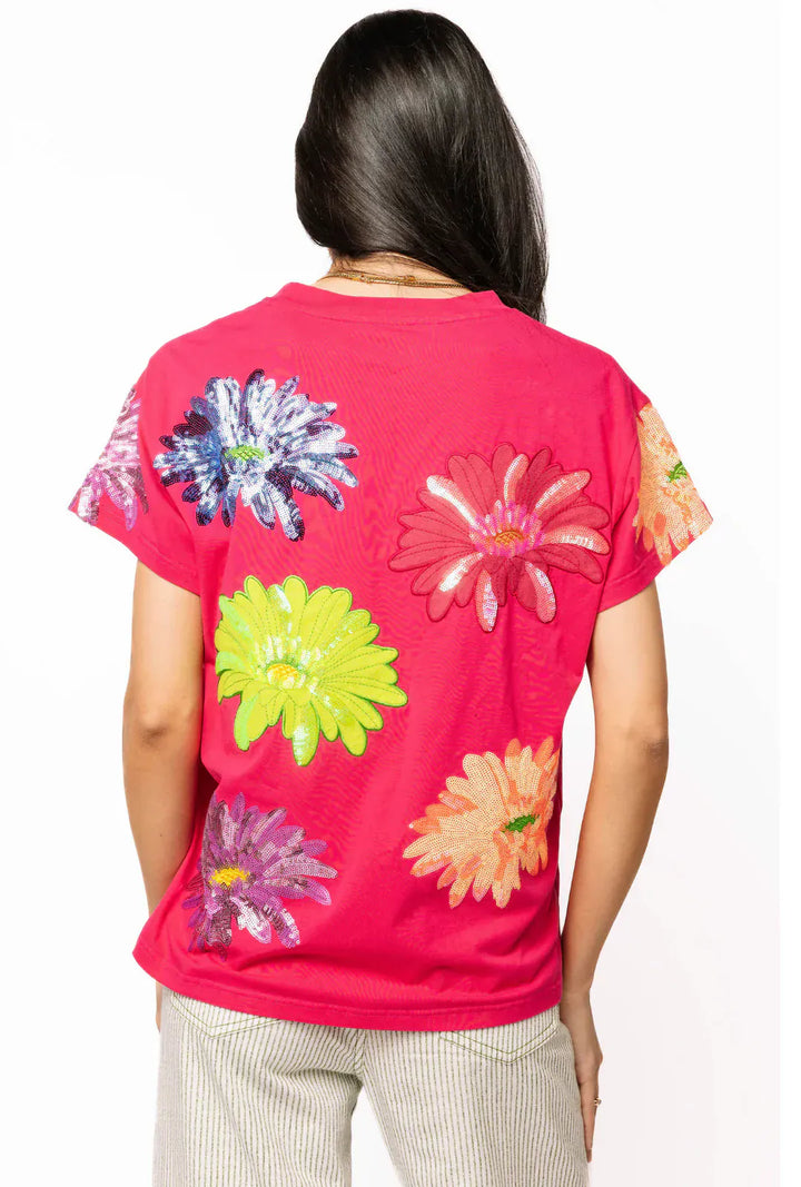 Queen of Sparkles Tee Hot Pink Multi Flower Tee