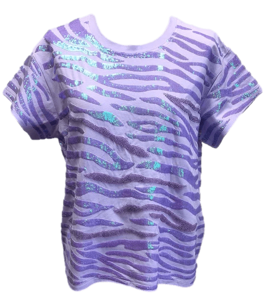 Queen of Sparkles Tee Lavender / XS Lavender Seed Bead & Sequin Stripe Tee
