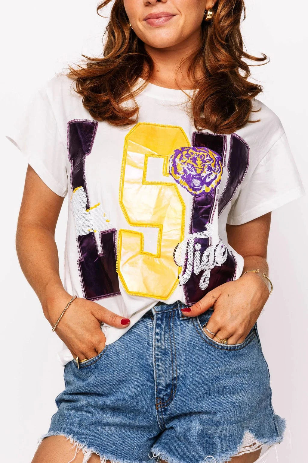 Queen of Sparkles Tee Licensed LSU Metallic Word with Icons Tee
