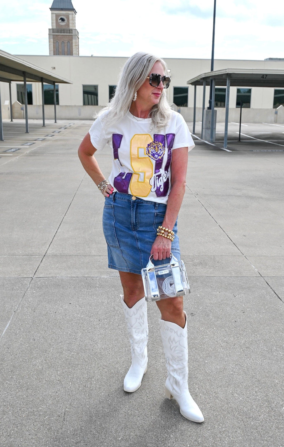 Queen of Sparkles Tee Licensed LSU Metallic Word with Icons Tee